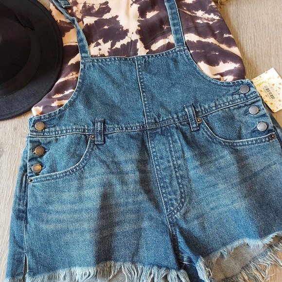 Free People Strappy Denim Shortall - Picture 1 of 13